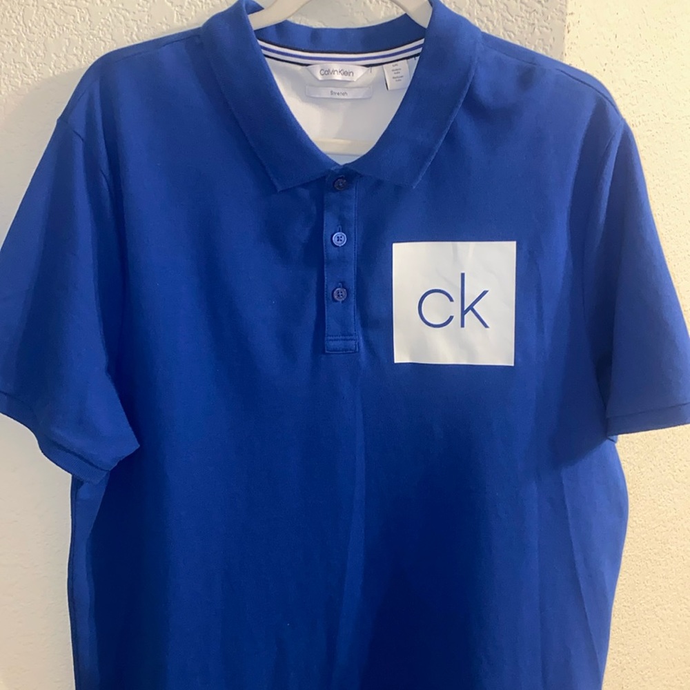 COPY - Calvin Klein Men's Chest CK Logo Polo Shirt Blue Size Large Cotton Stret…